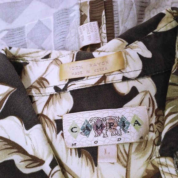 Vintage 80s Campia Moda Korea-Made Rayon Aloha Shirt -L Tropical Pineapple Palm - Picture 9 of 9